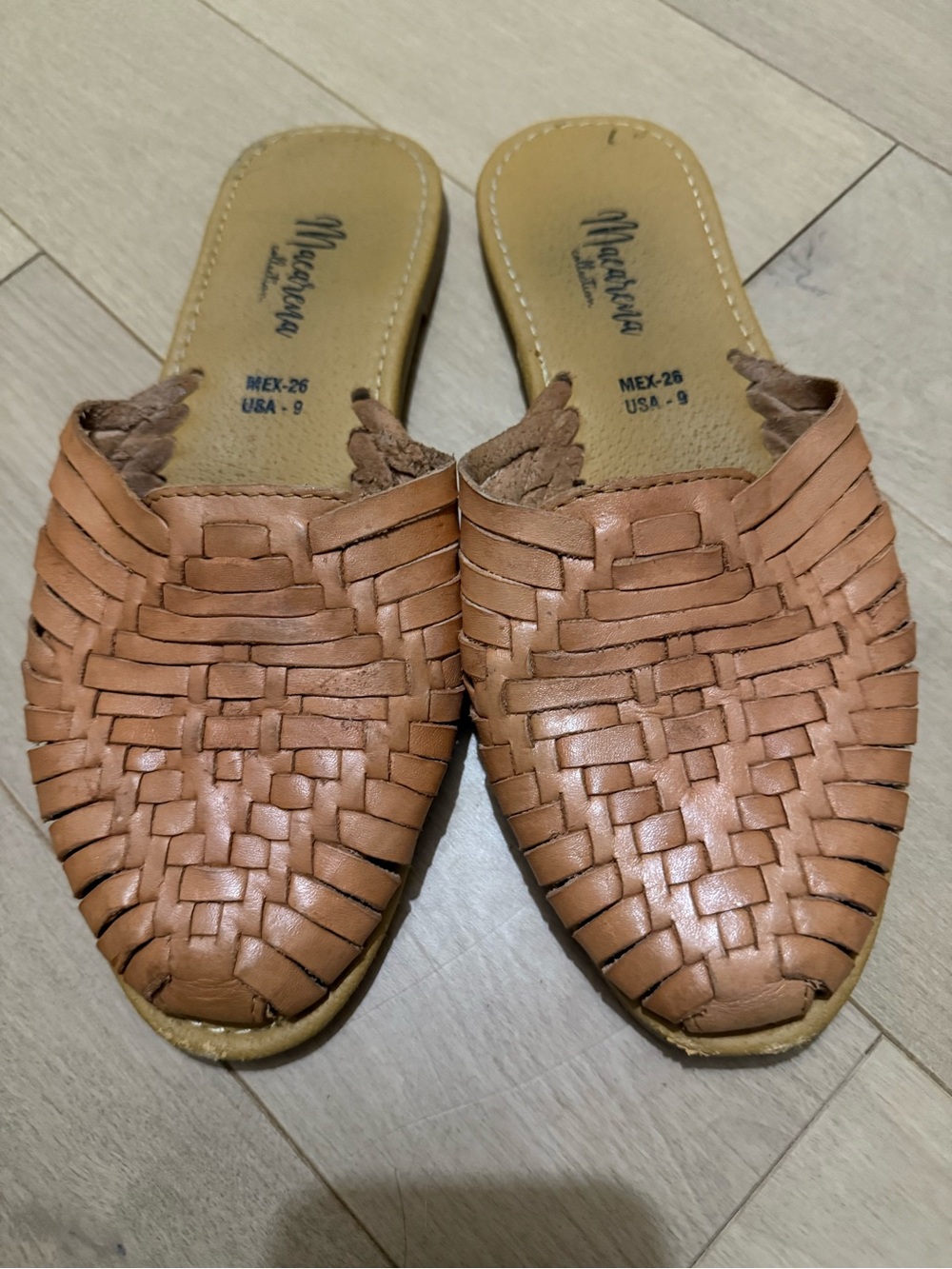 Tan Woven Leather Slip-On Huaraches